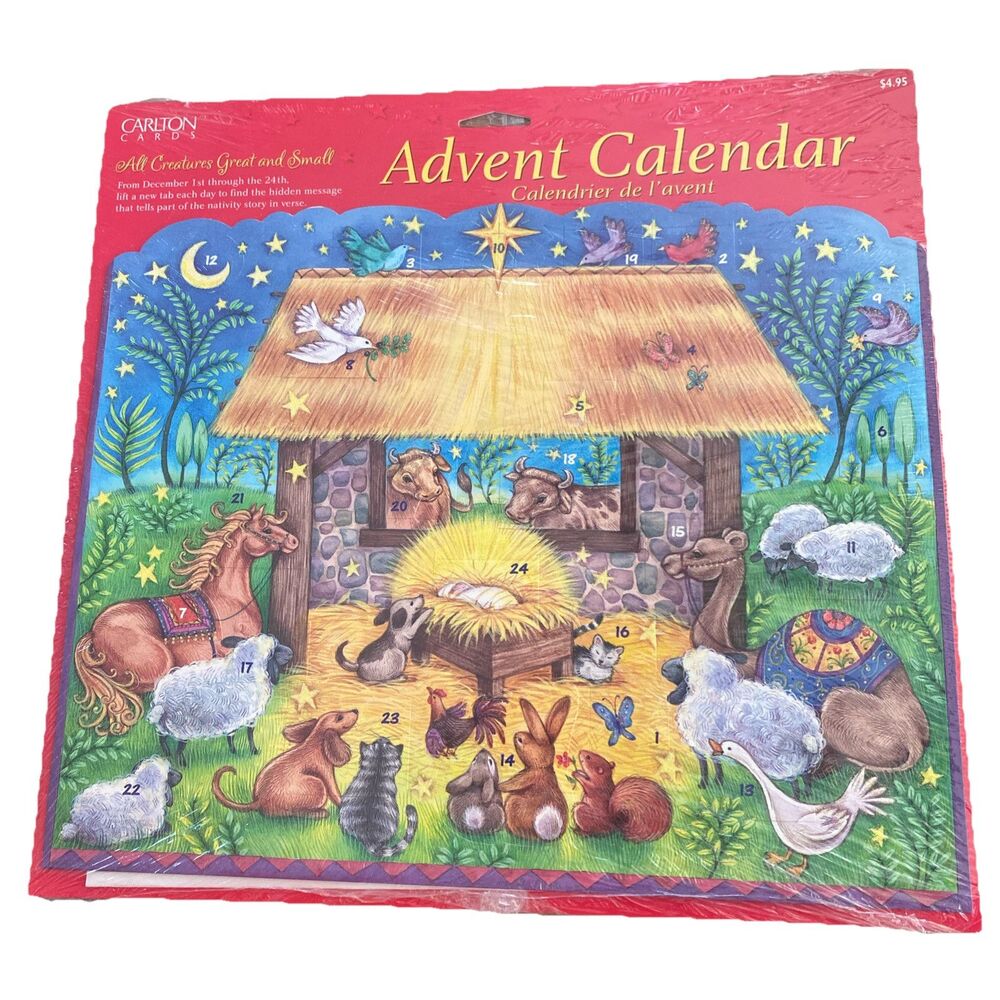 New Old Stock Vintage Advent Calendar Baby Jesus Manger Animal Christmas Holiday